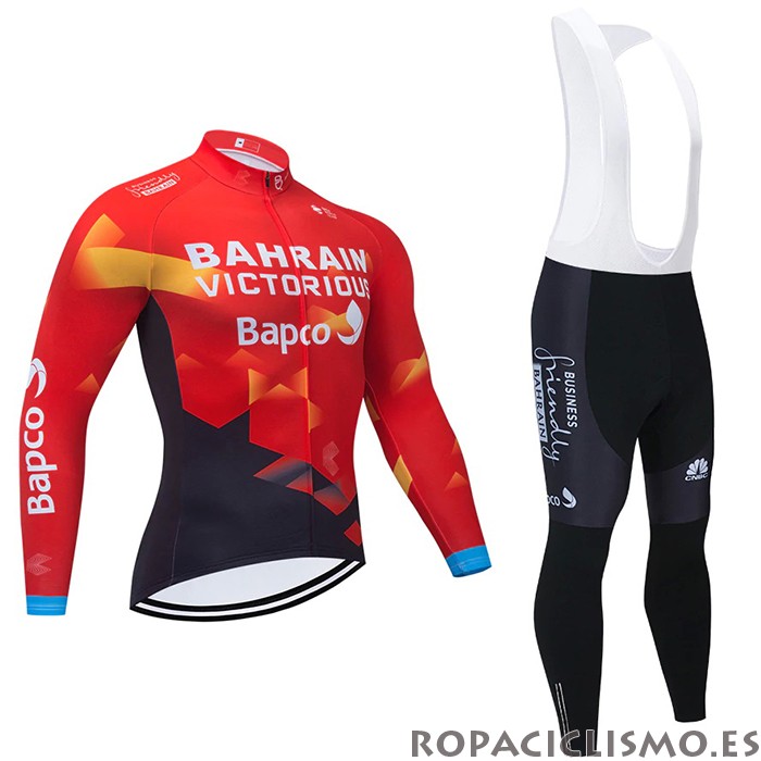 2021 Maillot Bahrain Victorious Tirantes Mangas Largas Rojo